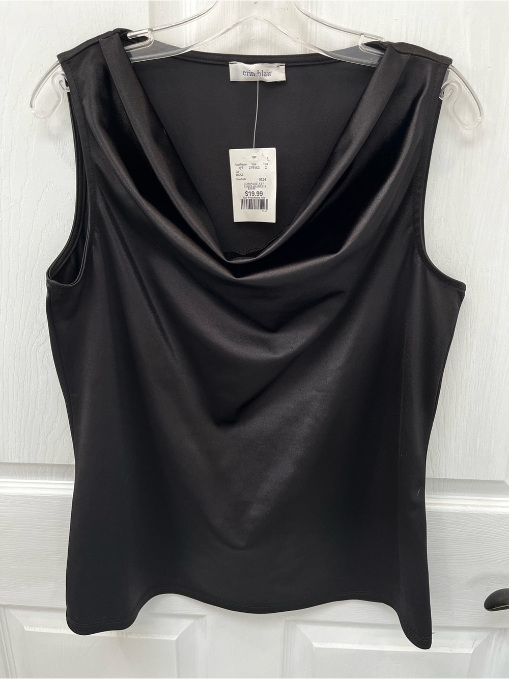 Erin Blair NWT Black Cowl Neck Sleeveless Top XL Stretch Corpcore Office Siren